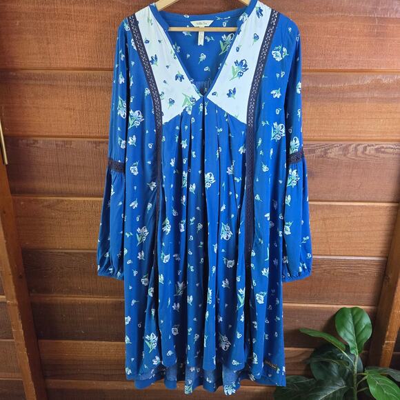Matilda Jane Women Blue Floral Long Sleeve Dress M Boho Cottage Prairie Western